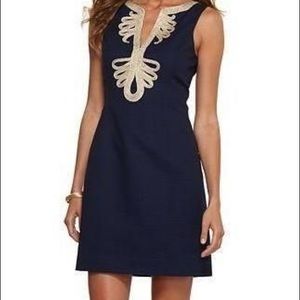 Lilly Pulitzer Janice shift dress in navy and gold